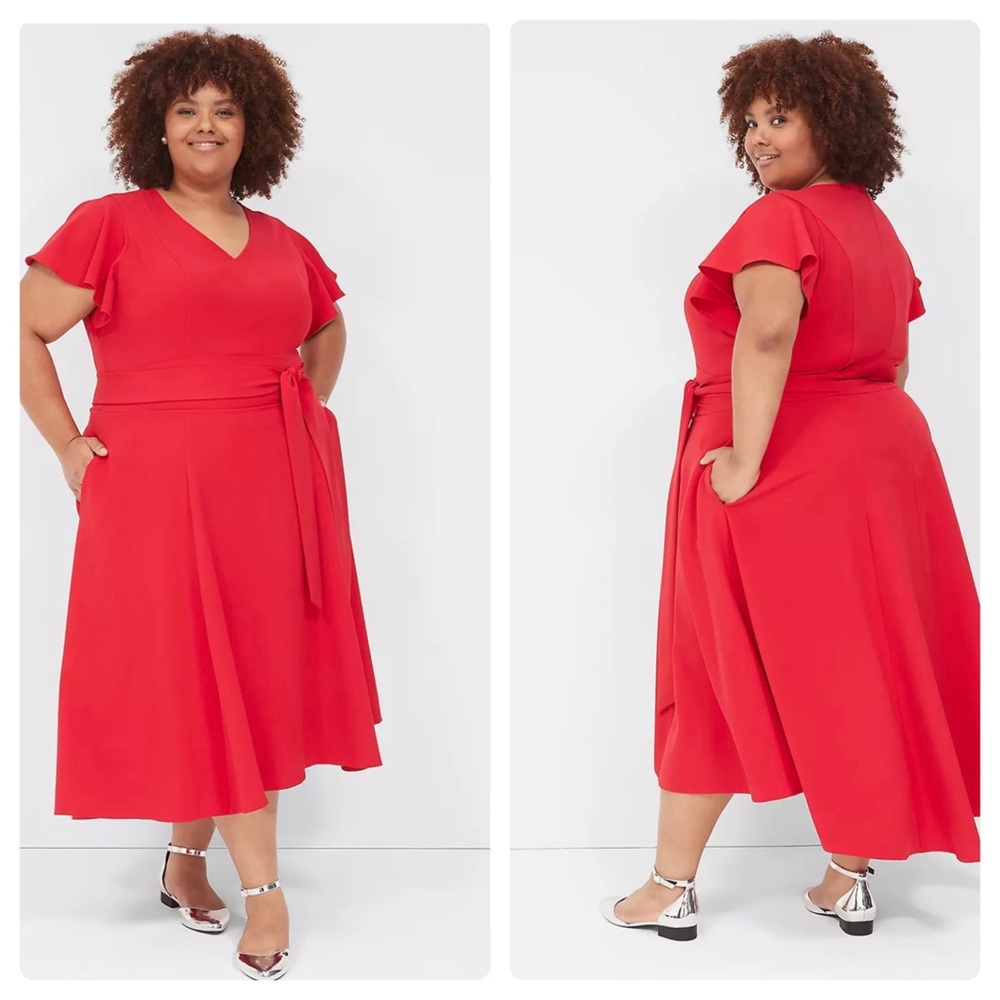 Lena V-Neck High-Low Midi Dress 👗 Plus Size 26 BNWT